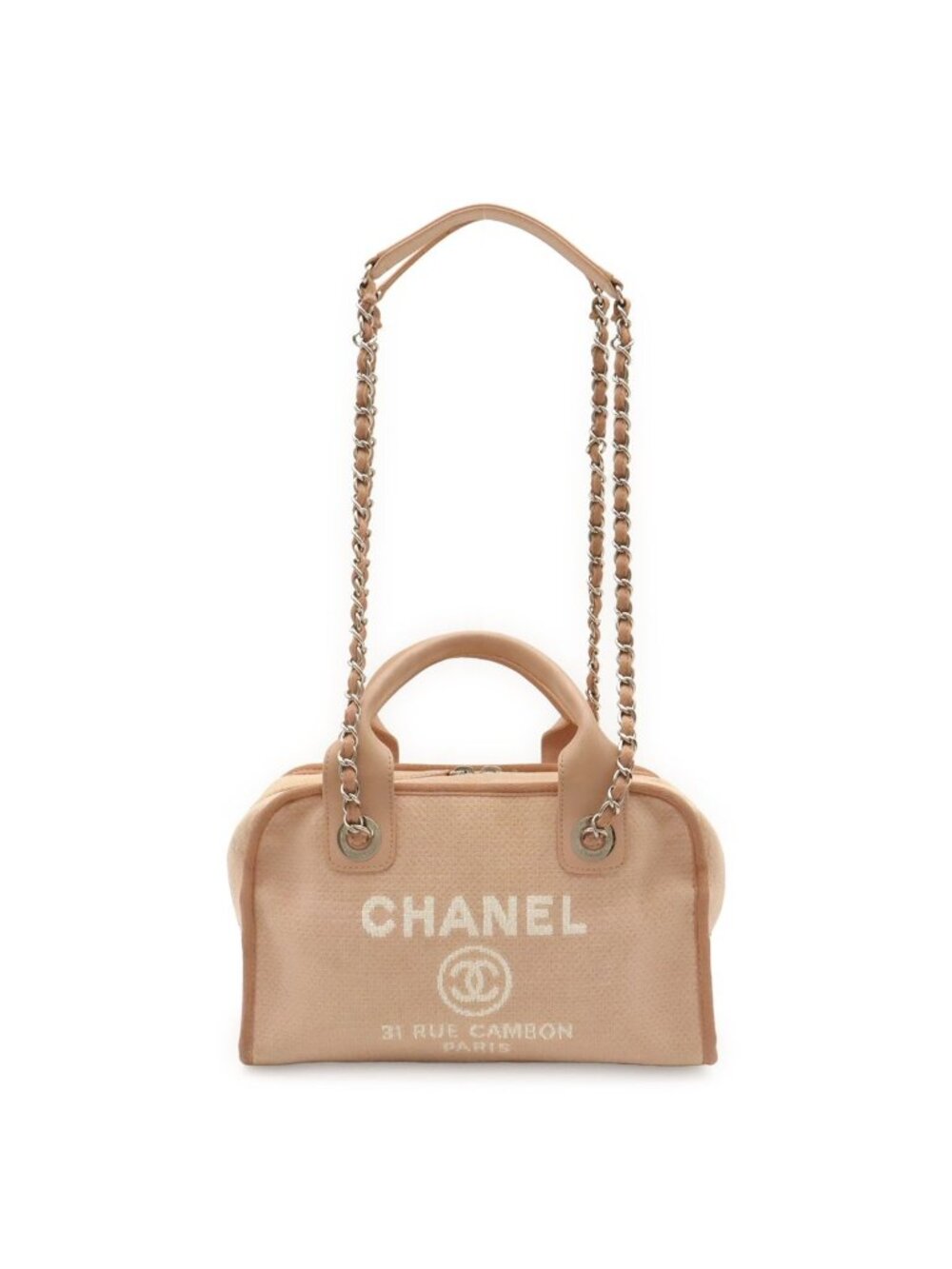Chanel Deauville Bowling Bag 2-Way Chain Canvas Pink Silver